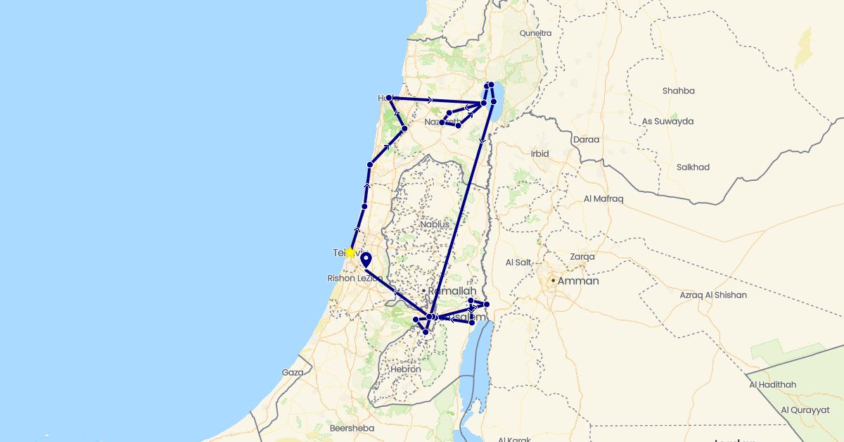 TravelMap itinerary: driving in Israel, Jordan, Palestinian Territories (Asia)