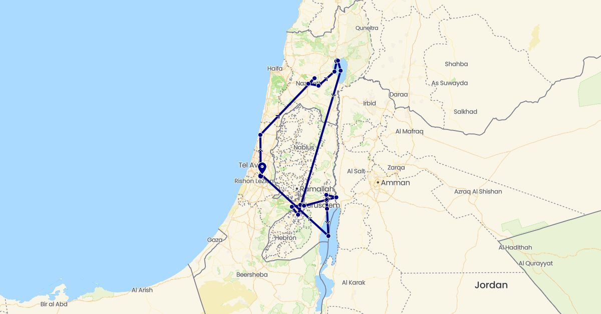 TravelMap itinerary: driving in Israel, Jordan, Palestinian Territories (Asia)