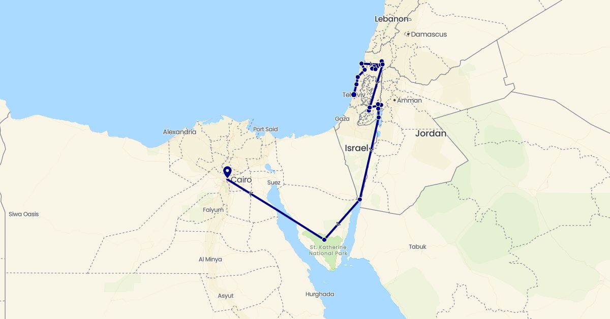 TravelMap itinerary: driving in Egypt, Israel, Jordan, Palestinian Territories (Africa, Asia)