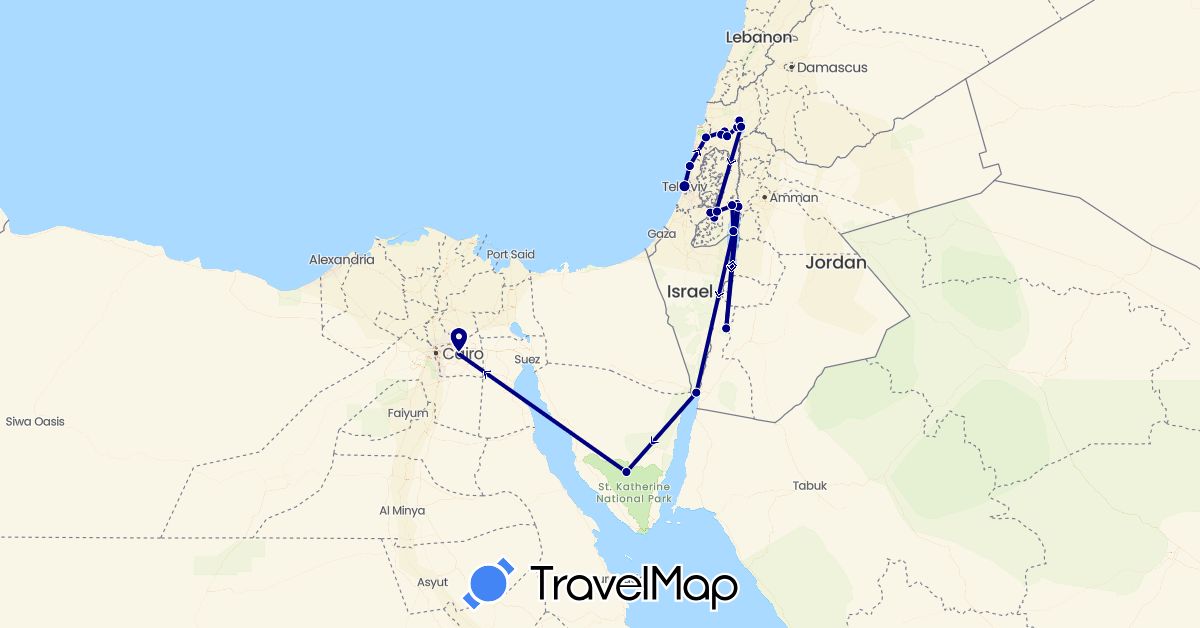 TravelMap itinerary: driving in Egypt, Israel, Jordan, Palestinian Territories (Africa, Asia)
