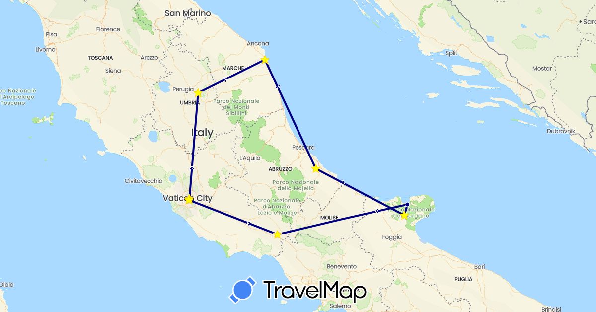 TravelMap itinerary: driving in Italy (Europe)