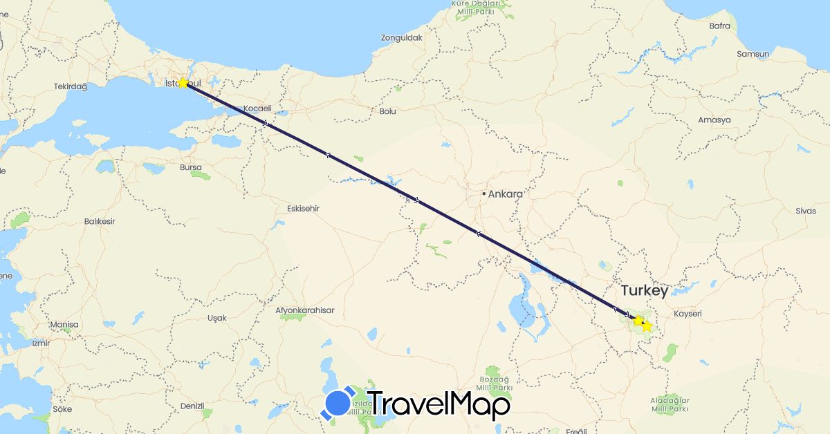 TravelMap itinerary: driving, nativity bus in Turkey (Asia)