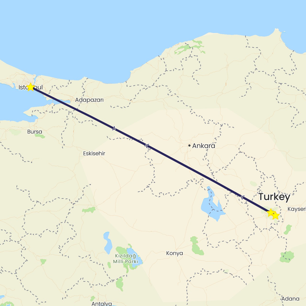 TravelMap itinerary: driving, nativity bus in Turkey (Asia)