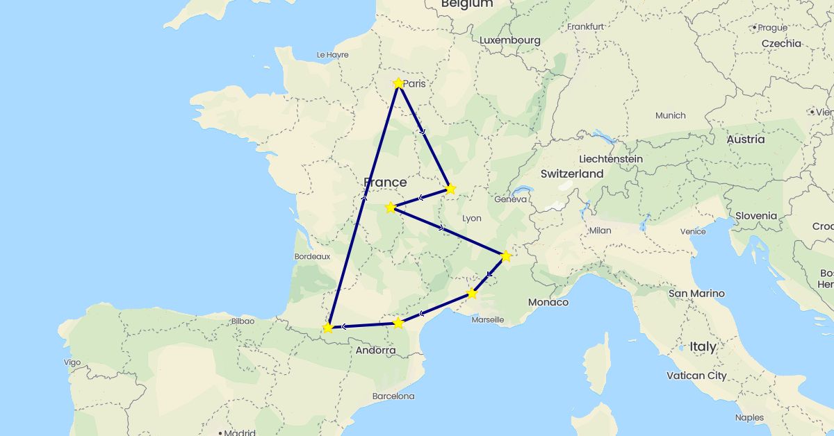 TravelMap itinerary: driving in France (Europe)