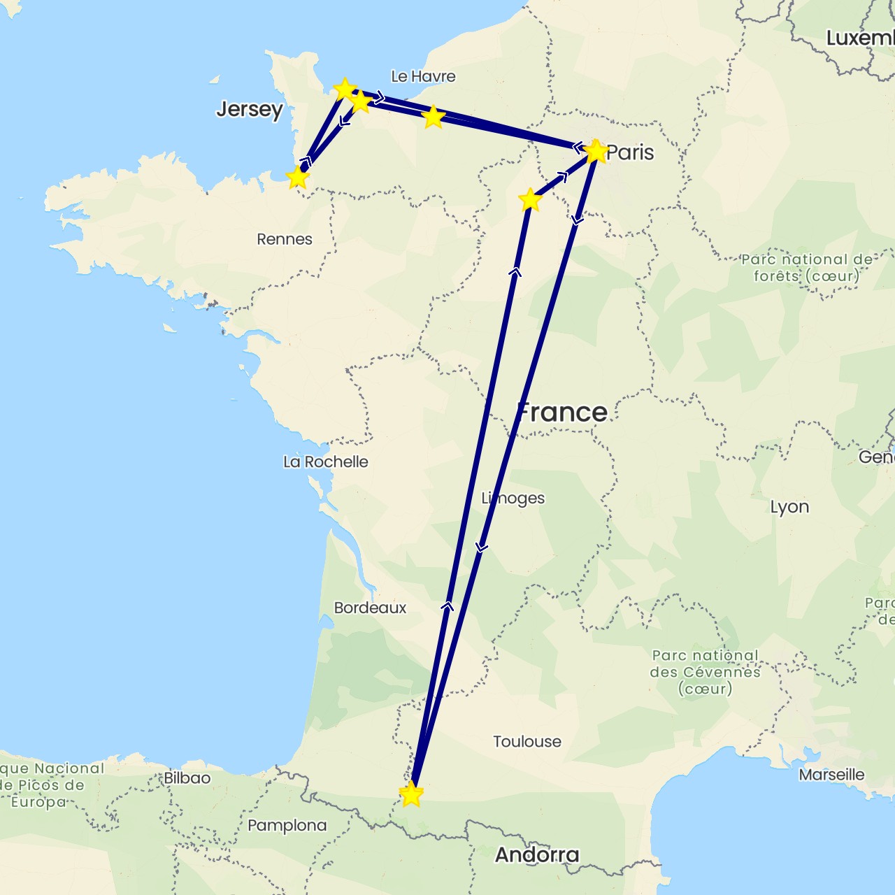 TravelMap itinerary: driving in France (Europe)