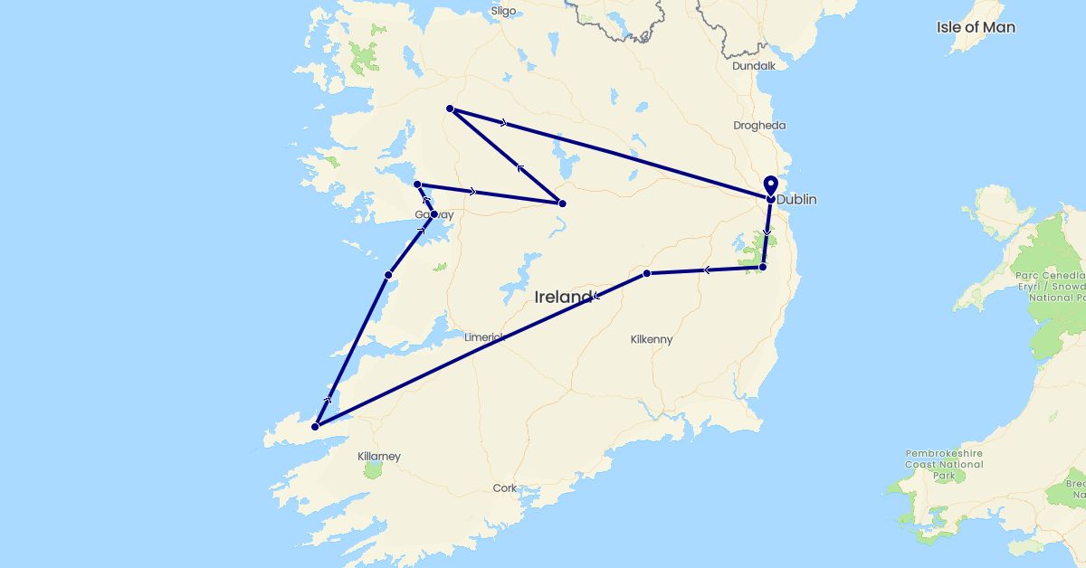 TravelMap itinerary: driving in Ireland (Europe)