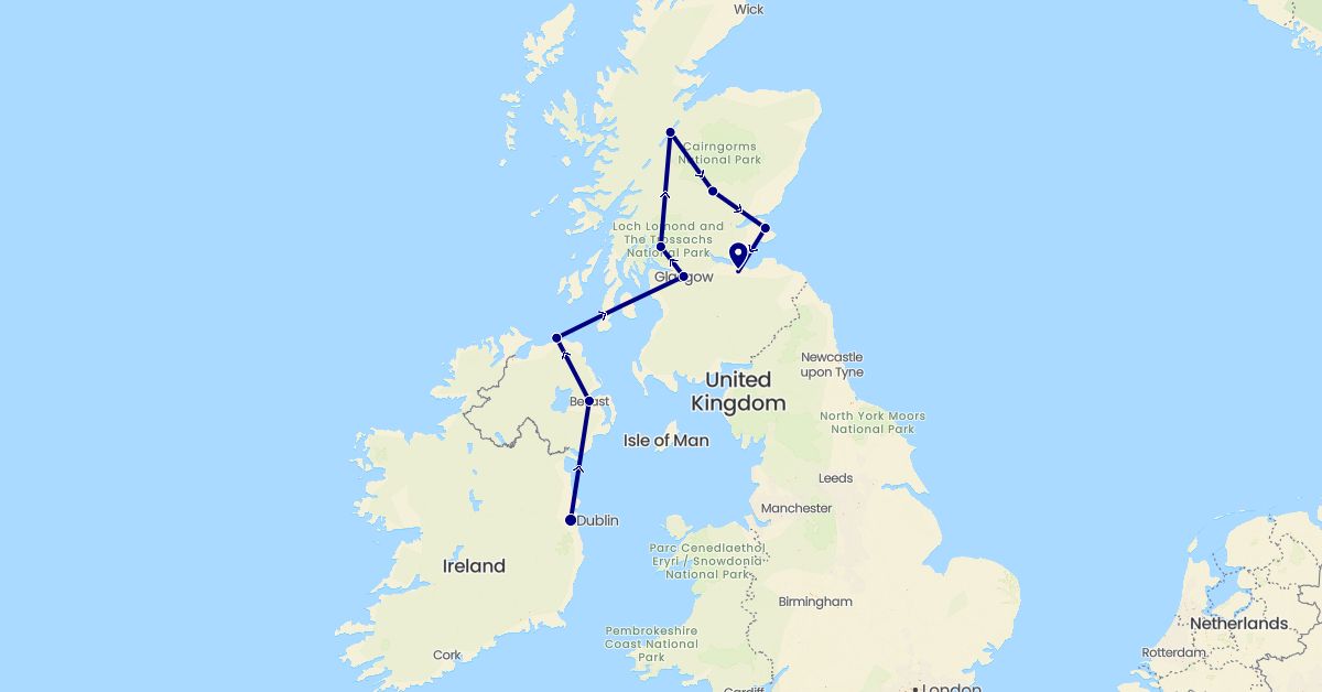 TravelMap itinerary: driving in United Kingdom, Ireland (Europe)