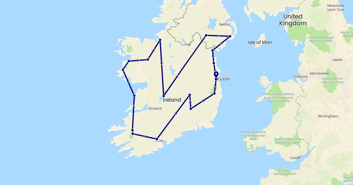 TravelMap itinerary: driving in United Kingdom, Ireland (Europe)