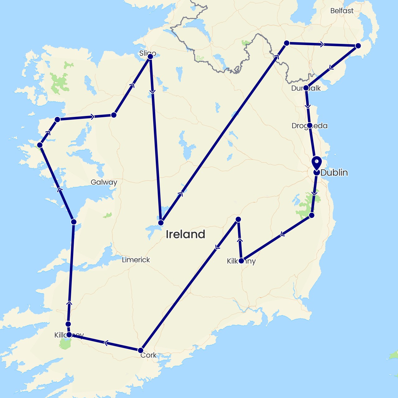 TravelMap itinerary: driving in United Kingdom, Ireland (Europe)