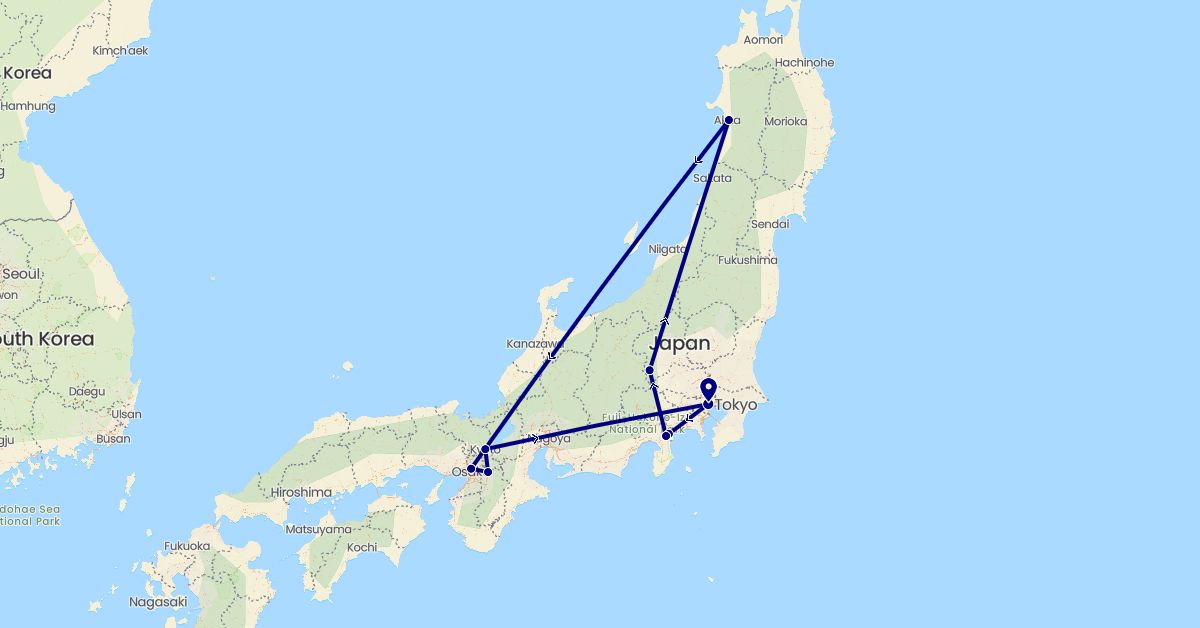 TravelMap itinerary: driving in Japan (Asia)