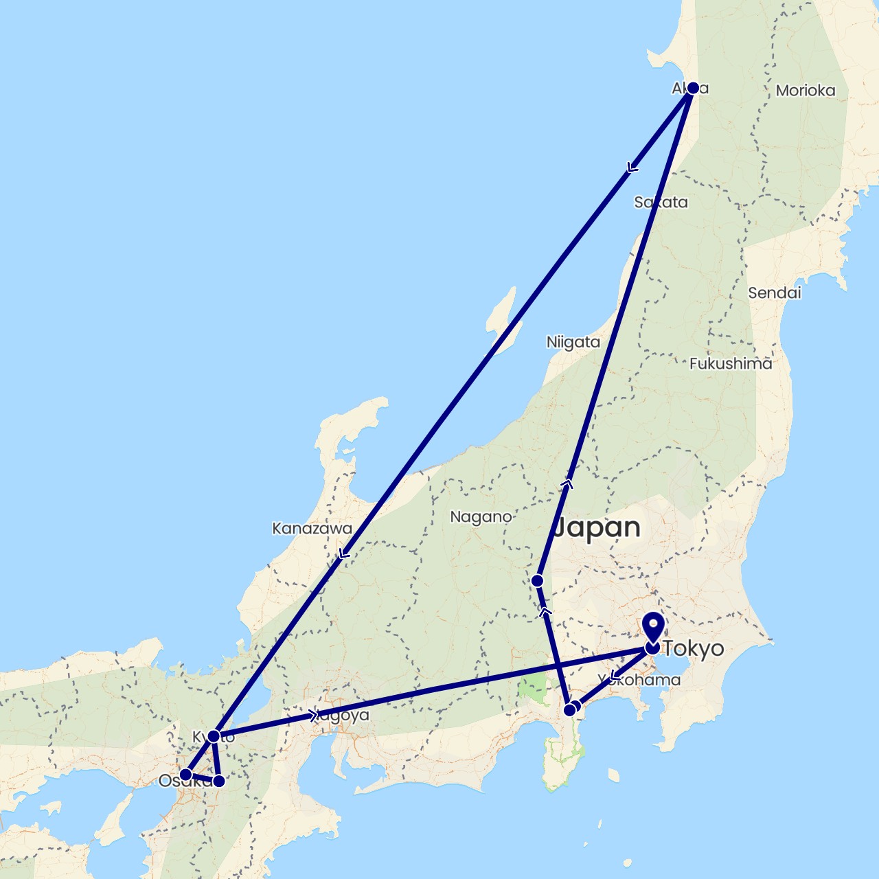 TravelMap itinerary: driving in Japan (Asia)