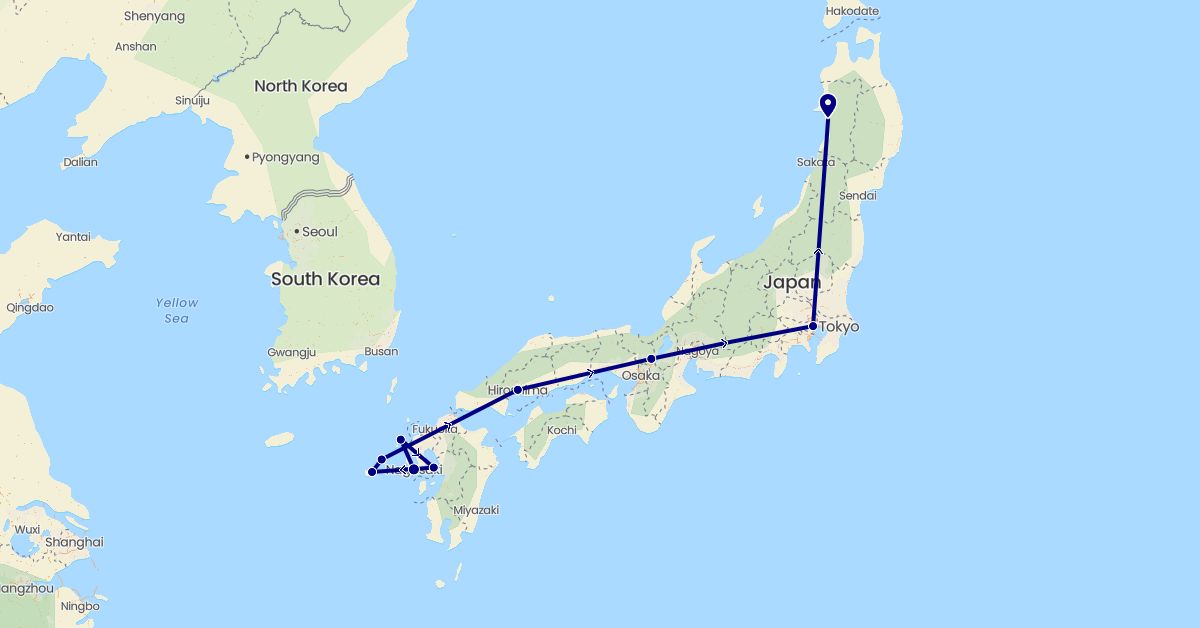 TravelMap itinerary: driving in Japan (Asia)