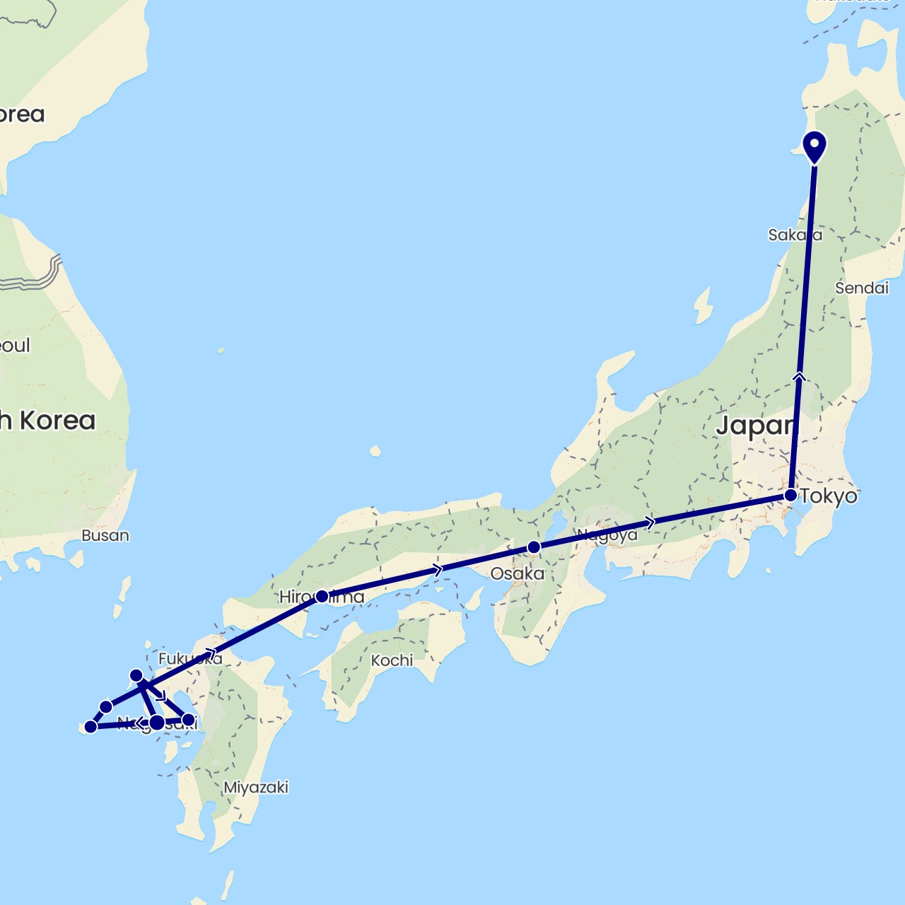 TravelMap itinerary: driving in Japan (Asia)