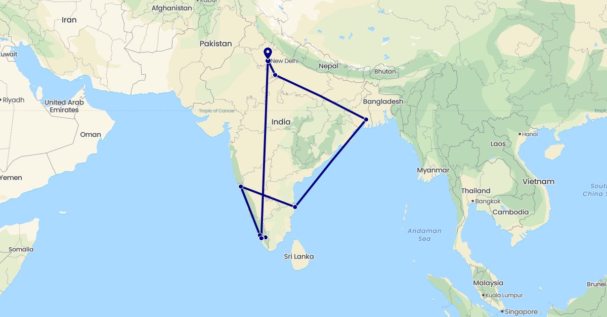 TravelMap itinerary: driving in India (Asia)