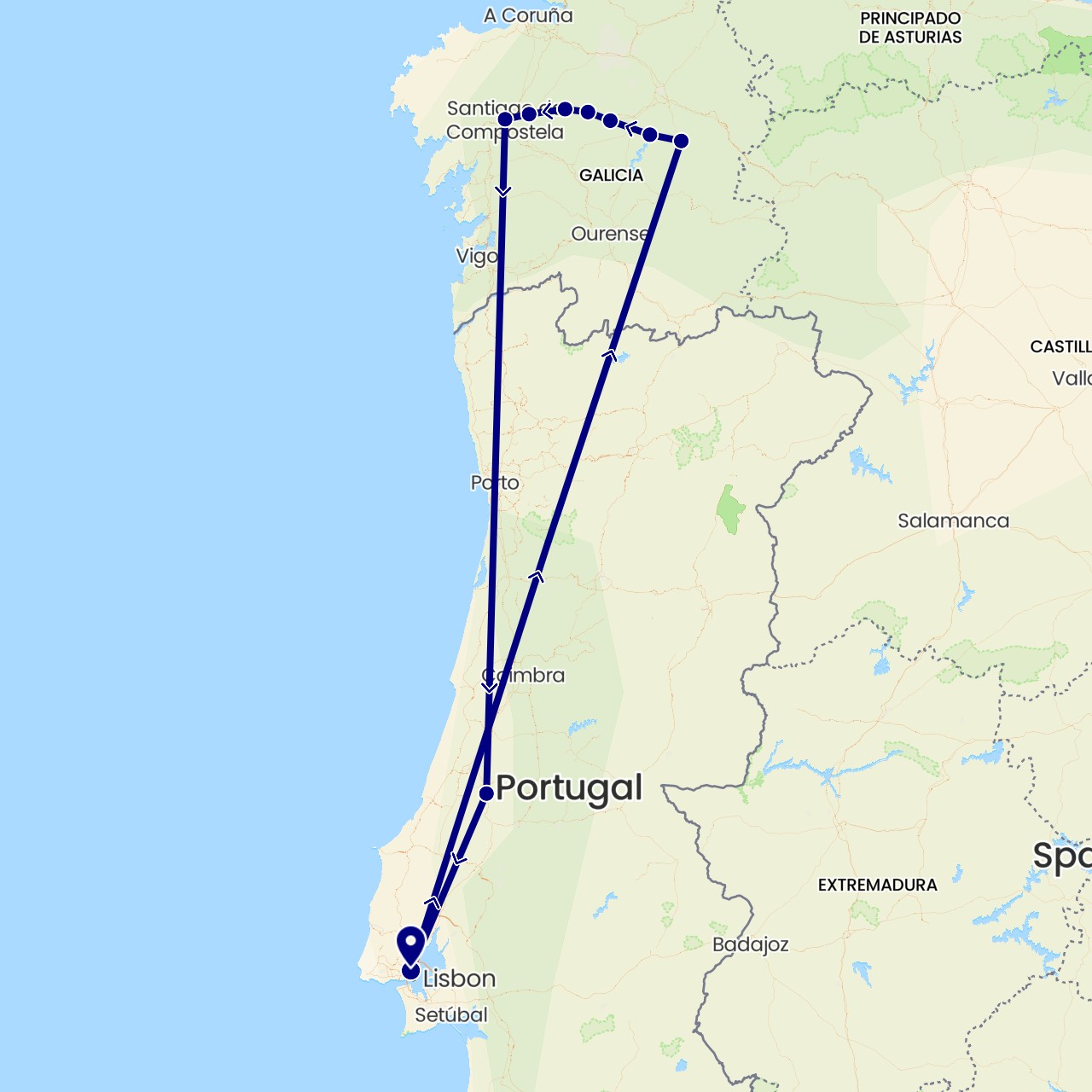TravelMap itinerary: driving in Spain, Portugal (Europe)