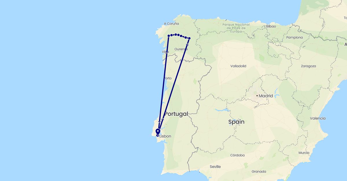 TravelMap itinerary: driving in Spain, Portugal (Europe)