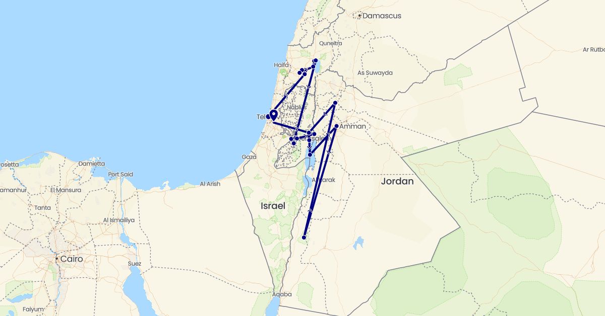 TravelMap itinerary: driving in Israel, Jordan, Palestinian Territories (Asia)