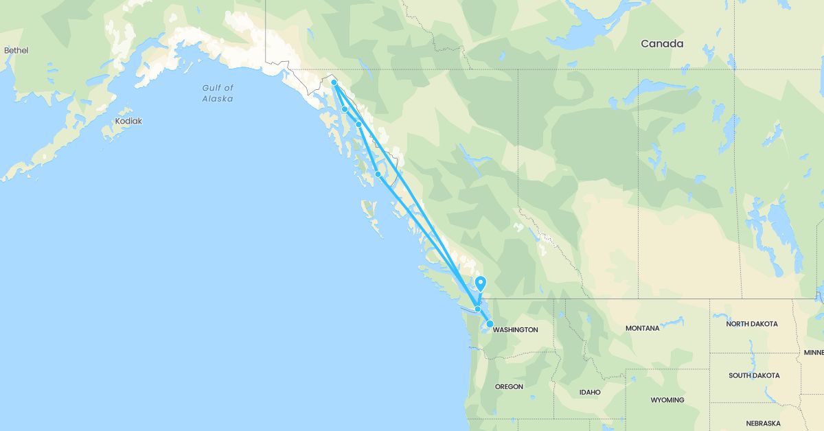 TravelMap itinerary: driving, boat in Canada, United States (North America)