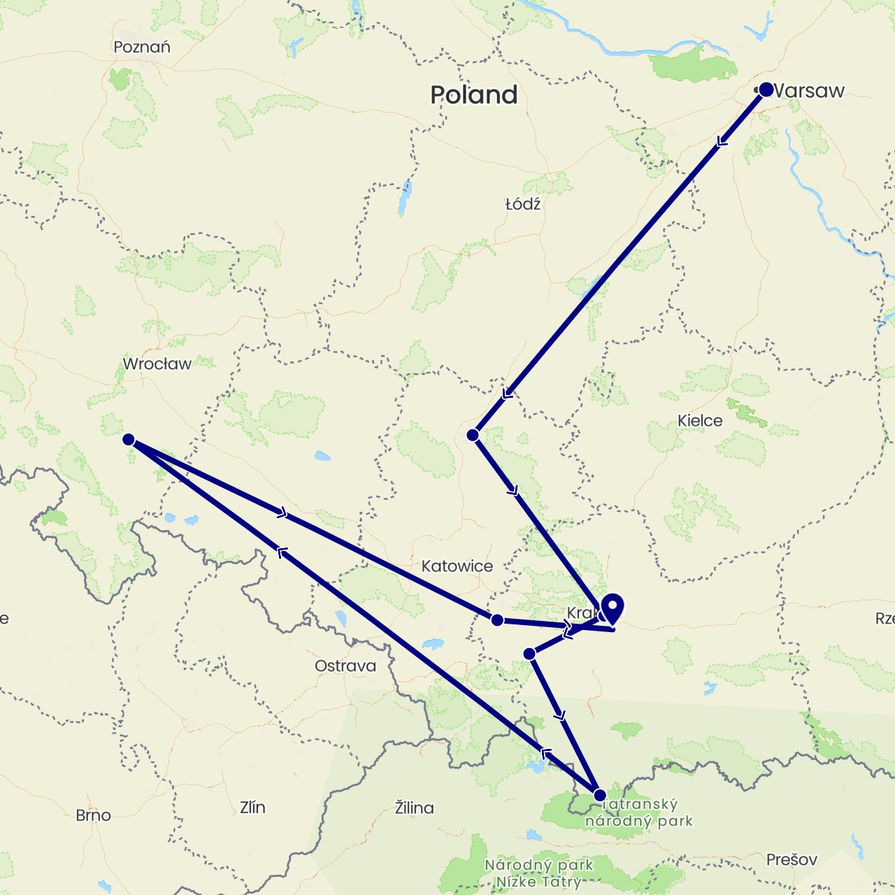 TravelMap itinerary: driving in Poland (Europe)