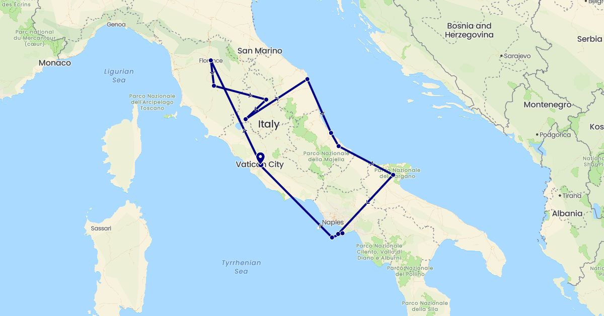 TravelMap itinerary: driving in Italy (Europe)