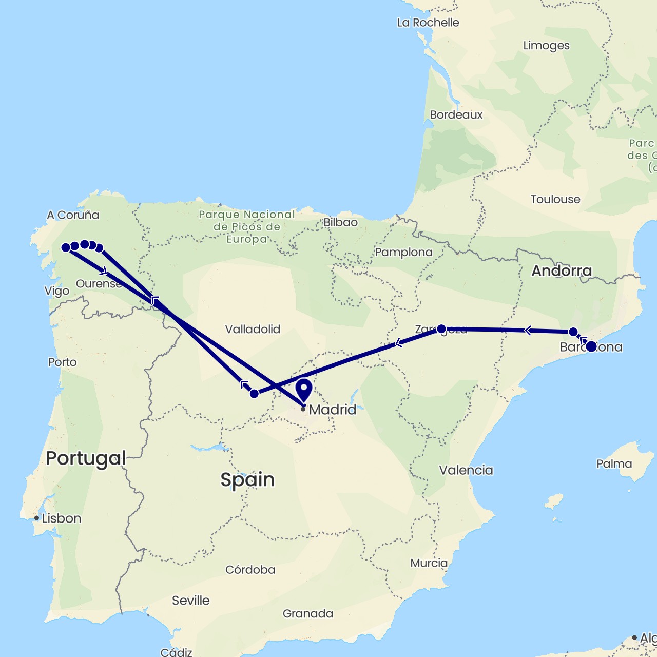 TravelMap itinerary: driving in Spain (Europe)