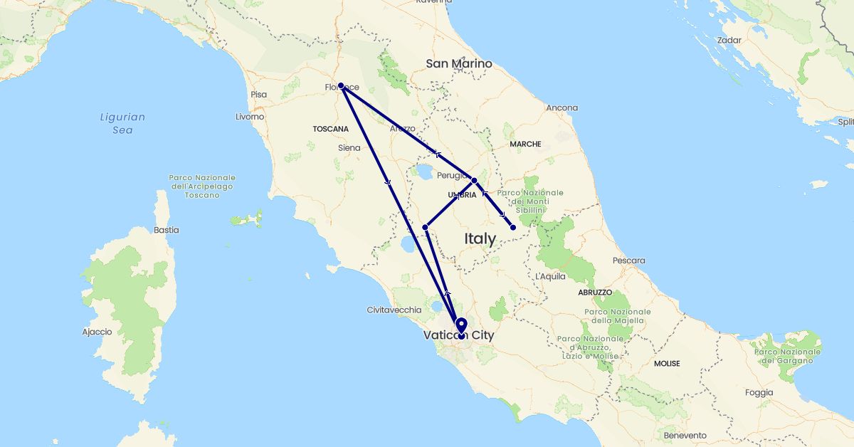 TravelMap itinerary: driving in Italy (Europe)