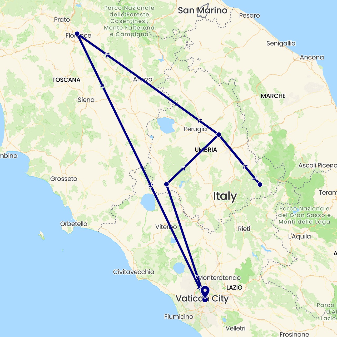 TravelMap itinerary: driving in Italy (Europe)