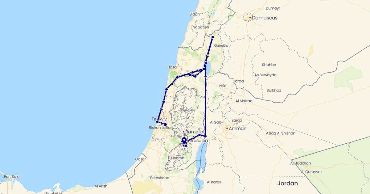 TravelMap itinerary: driving in Israel, Jordan, Palestinian Territories (Asia)