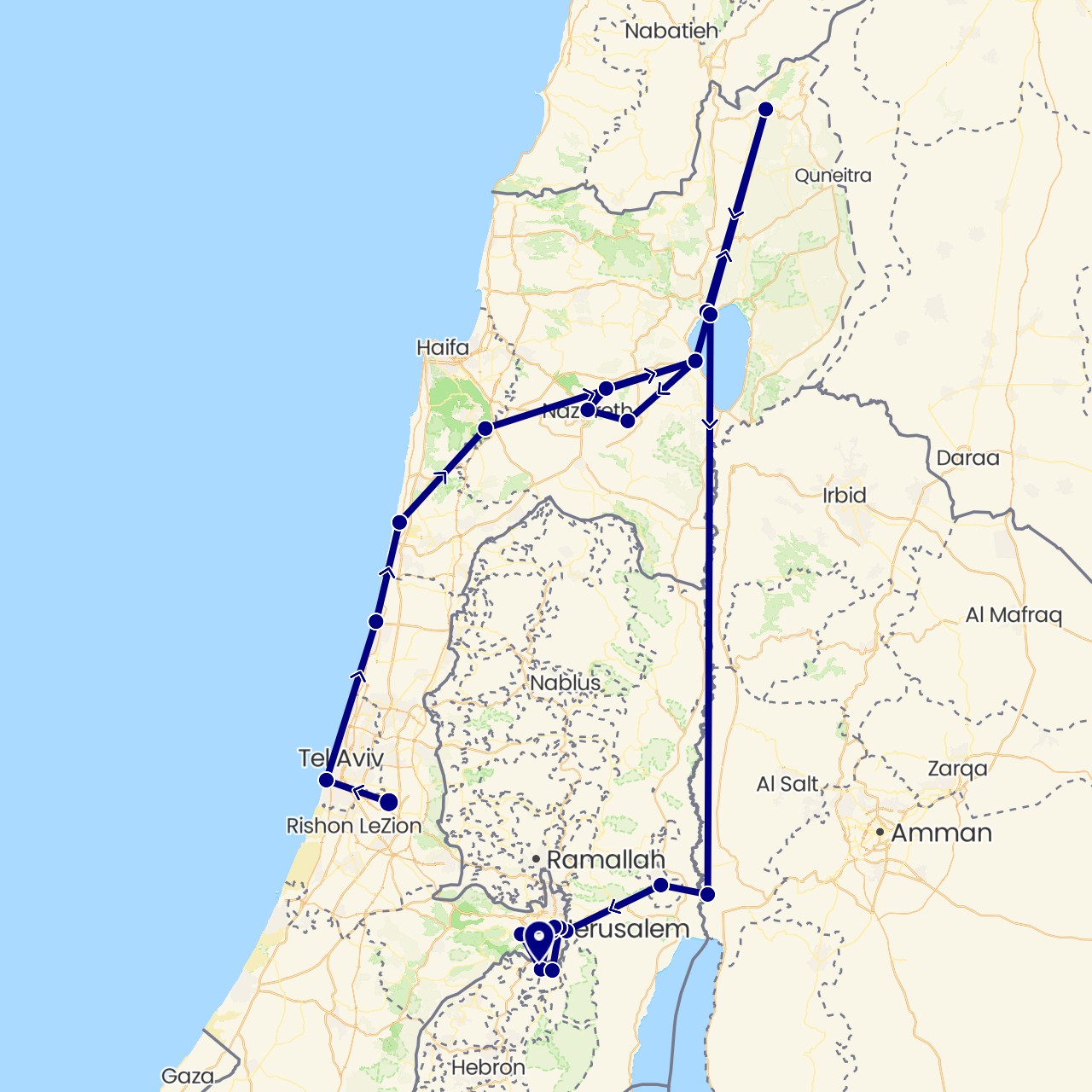 TravelMap itinerary: driving in Israel, Jordan, Palestinian Territories (Asia)