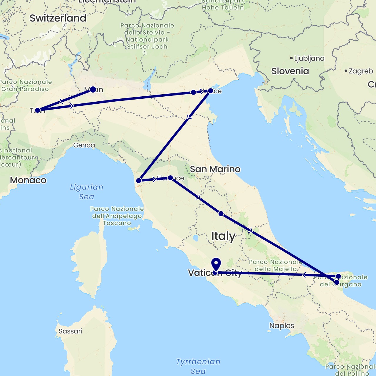 TravelMap itinerary: driving in Italy, Vatican City (Europe)