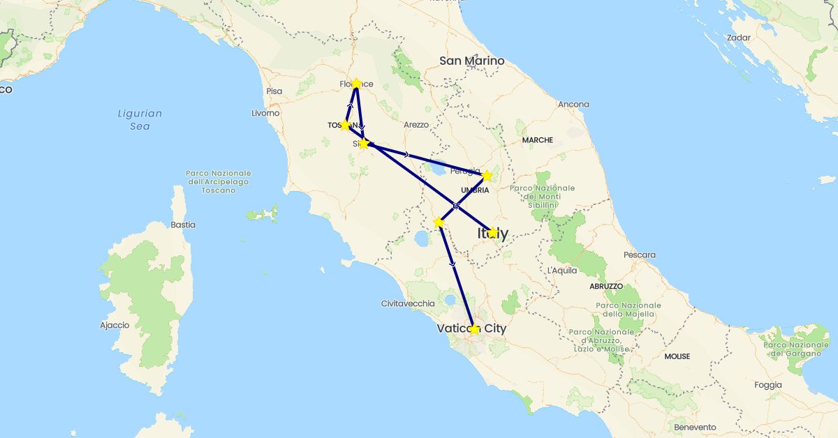 TravelMap itinerary: driving in Italy (Europe)