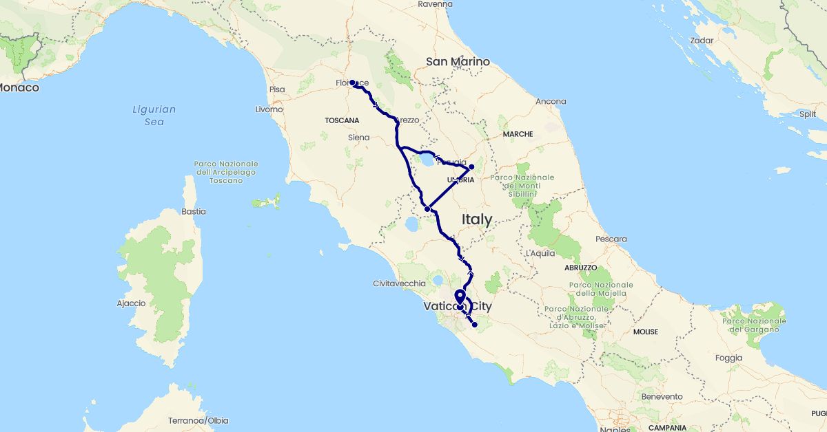 TravelMap itinerary: driving in Italy (Europe)