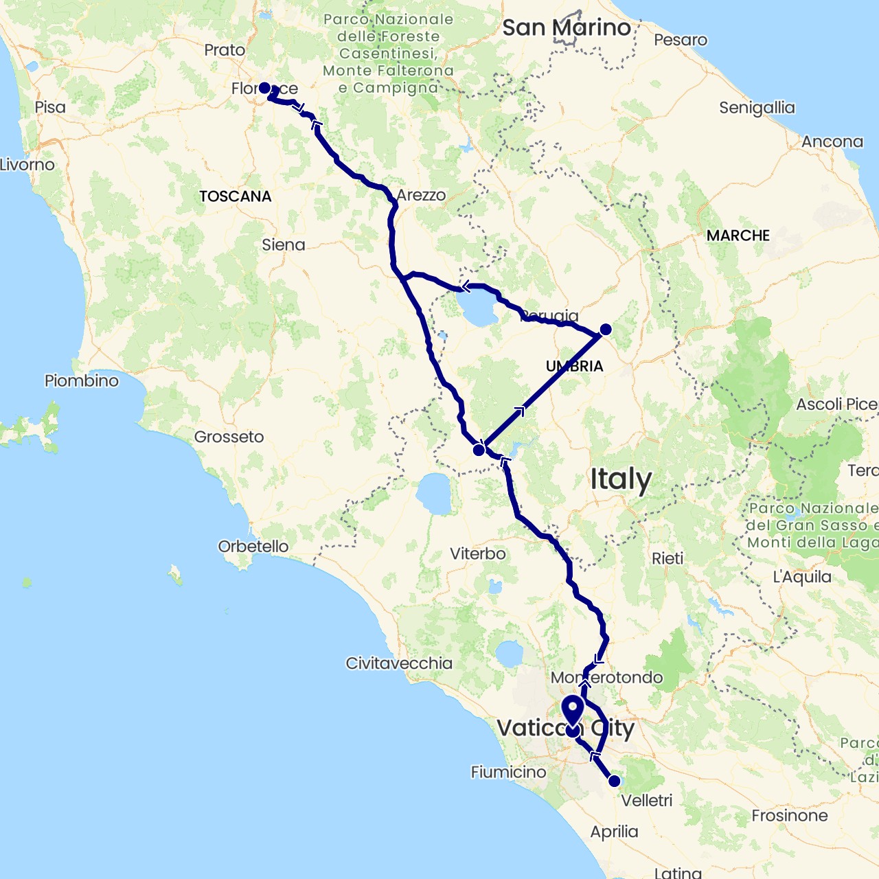 TravelMap itinerary: driving in Italy (Europe)