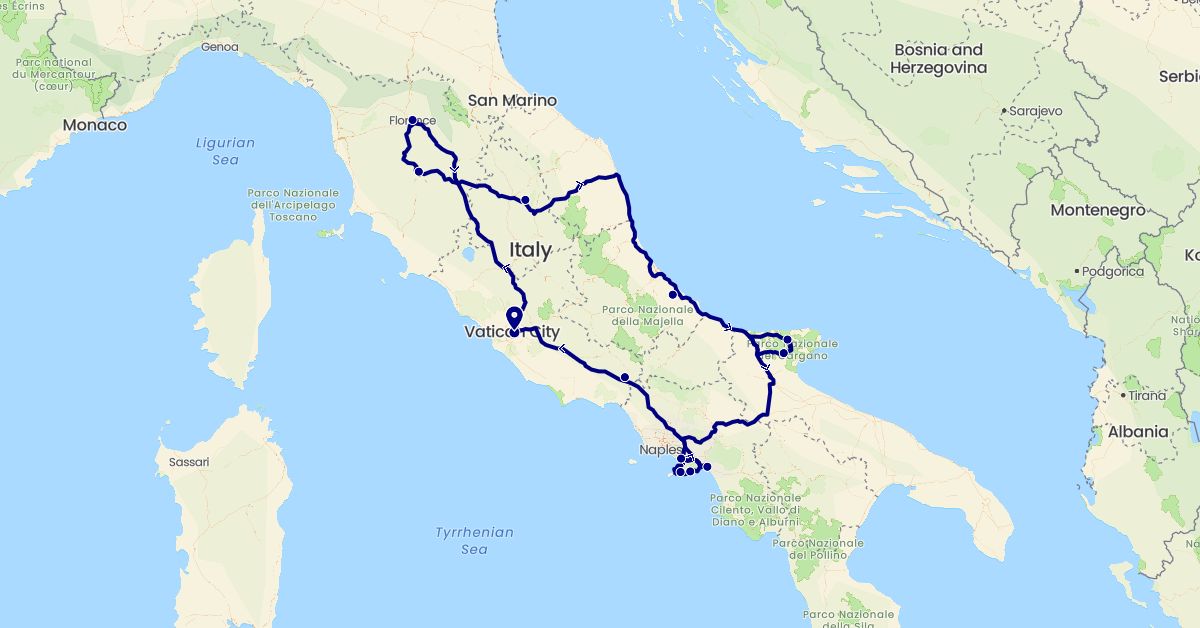 TravelMap itinerary: driving in Italy (Europe)