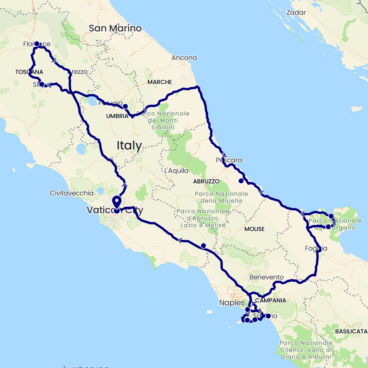 TravelMap itinerary: driving in Italy (Europe)