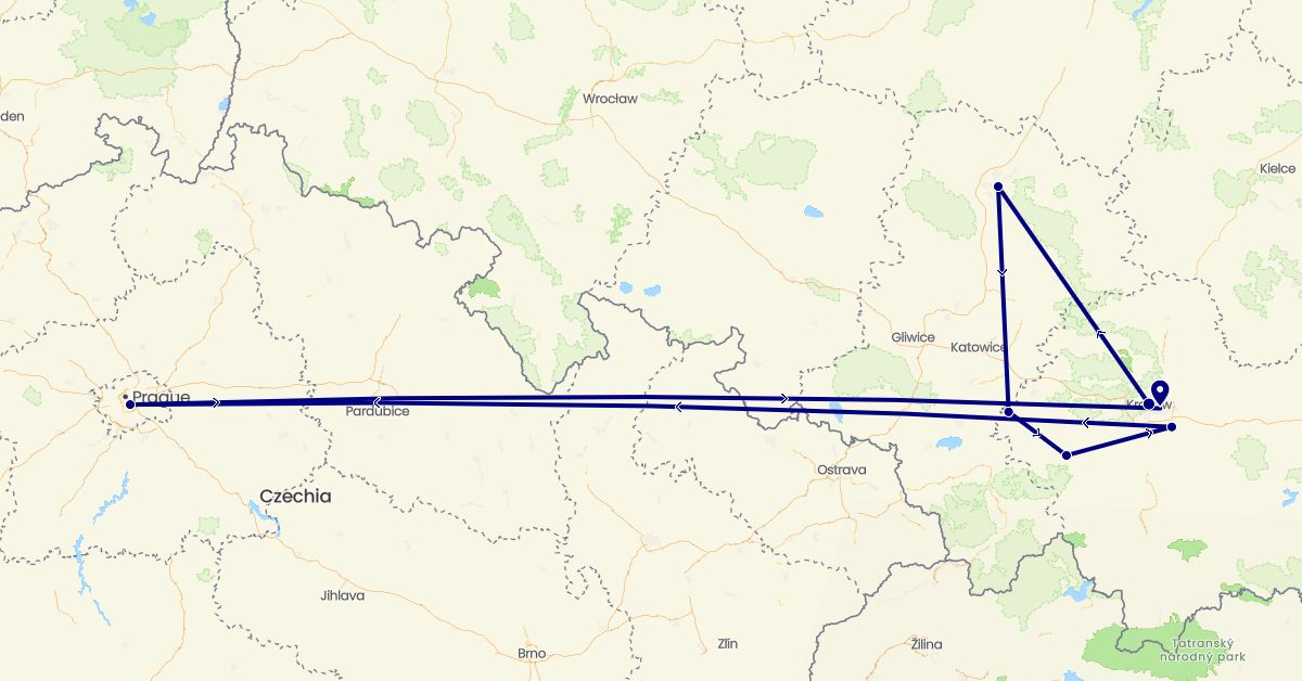 TravelMap itinerary: driving in Czech Republic, Poland (Europe)