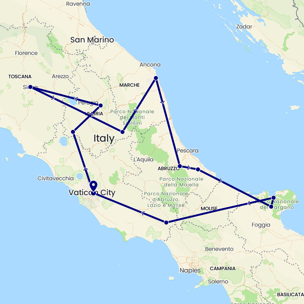 TravelMap itinerary: driving in Italy (Europe)
