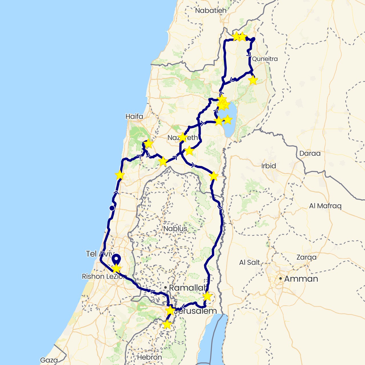 TravelMap itinerary: driving in Israel, Palestinian Territories (Asia)