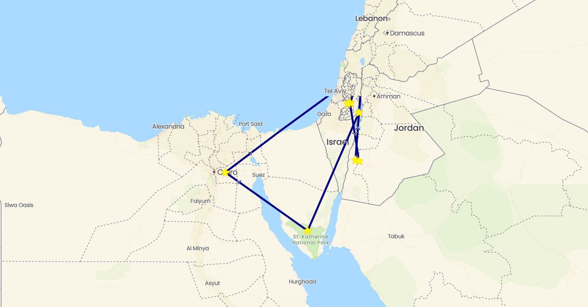 TravelMap itinerary: driving in Egypt, Israel, Jordan, Palestinian Territories (Africa, Asia)