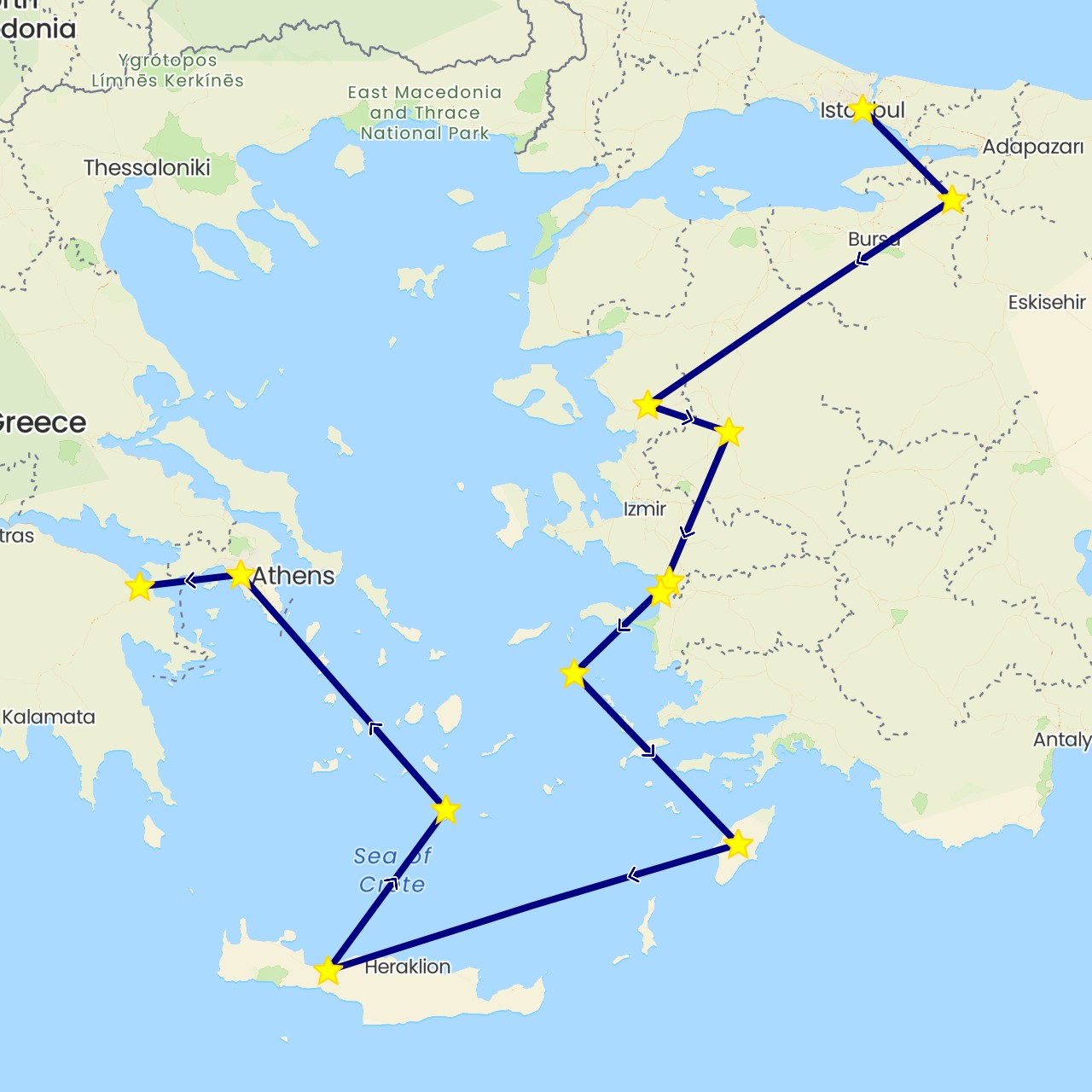 TravelMap itinerary: driving in Greece, Turkey (Asia, Europe)