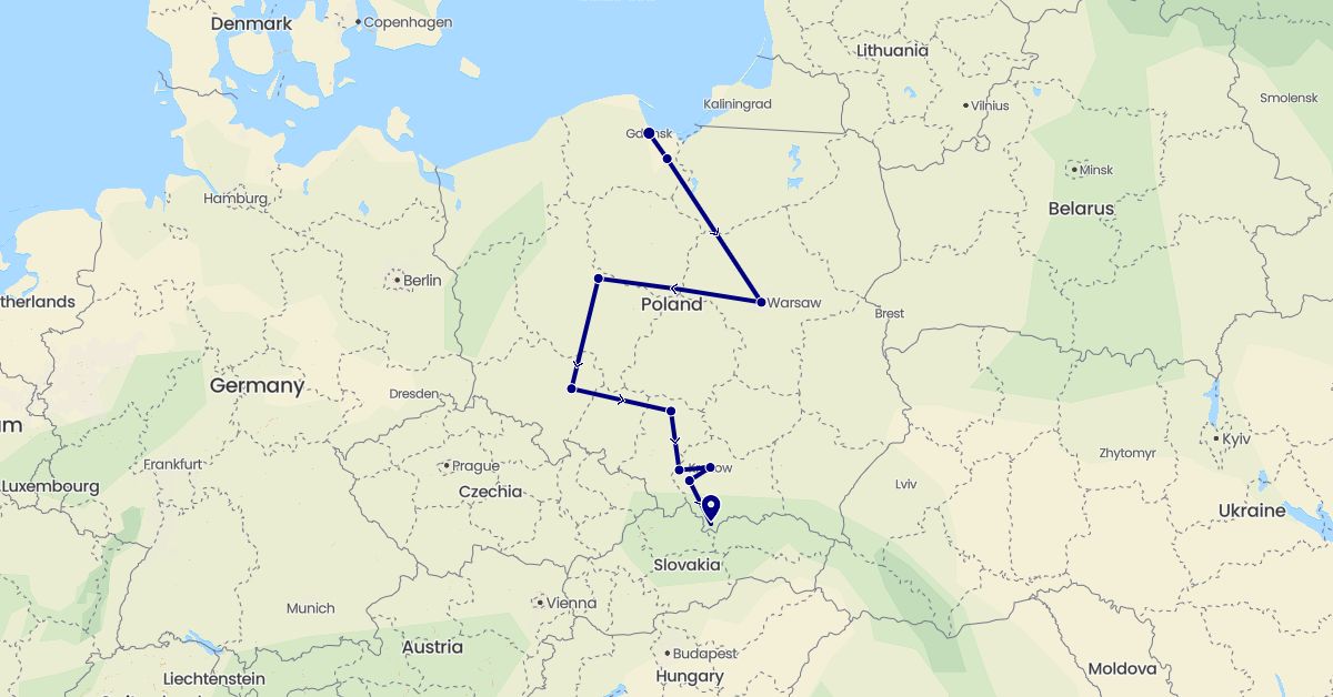 TravelMap itinerary: driving in Poland (Europe)