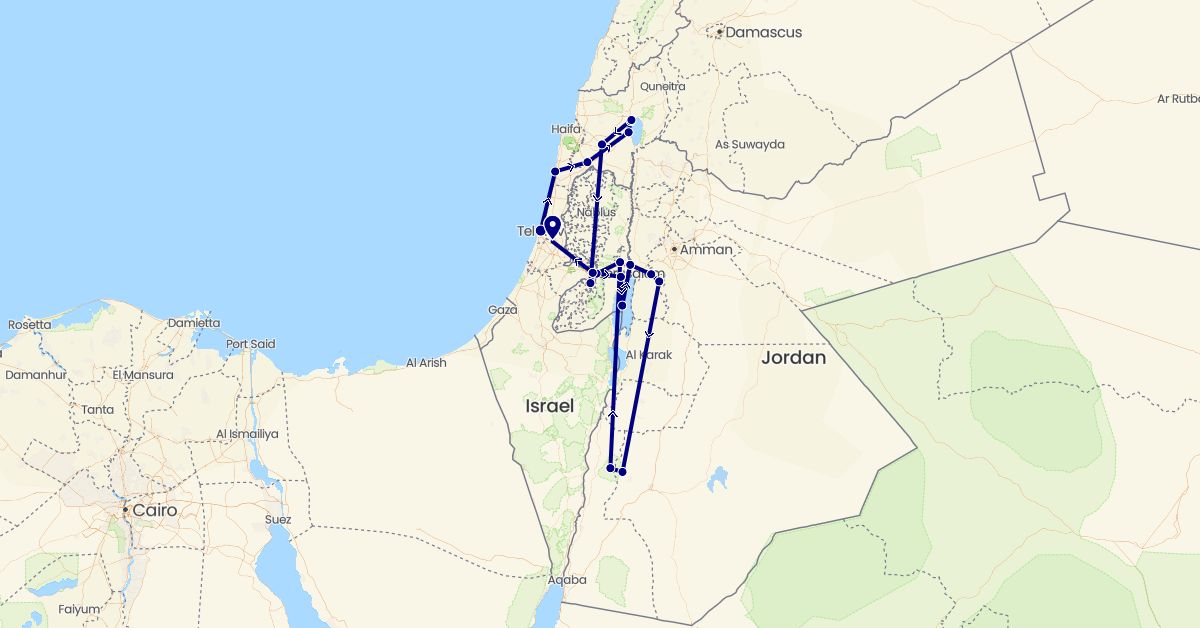 TravelMap itinerary: driving in Israel, Jordan, Palestinian Territories (Asia)