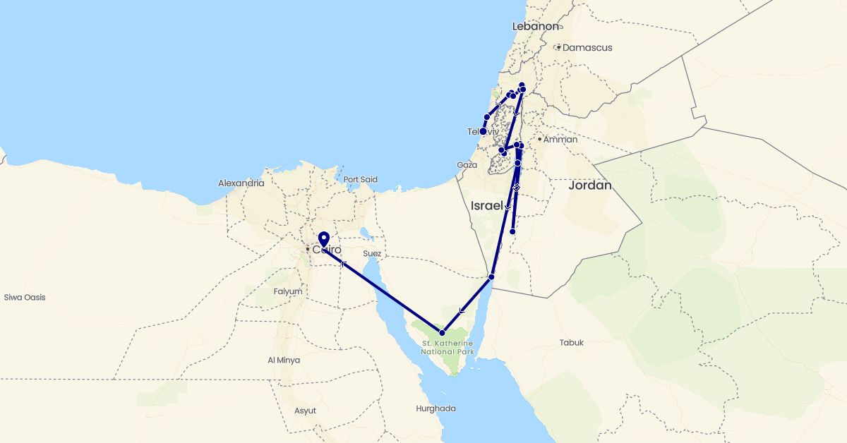 TravelMap itinerary: driving in Egypt, Israel, Jordan, Palestinian Territories (Africa, Asia)