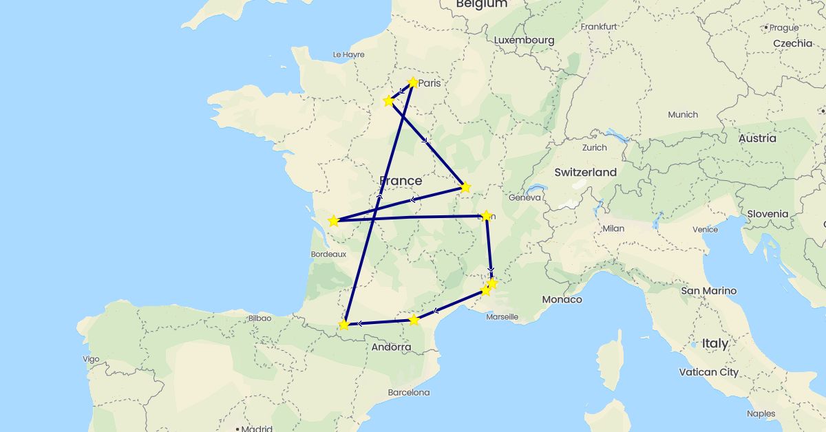 TravelMap itinerary: driving in France (Europe)