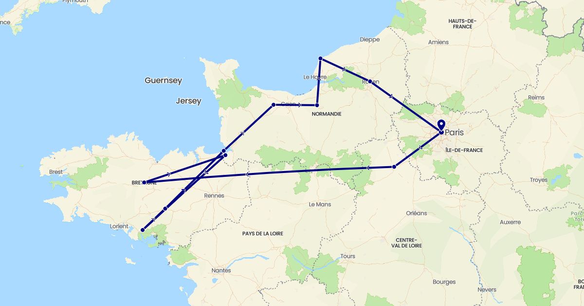 TravelMap itinerary: driving in France (Europe)