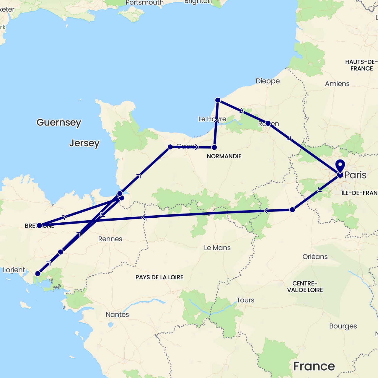 TravelMap itinerary: driving in France (Europe)