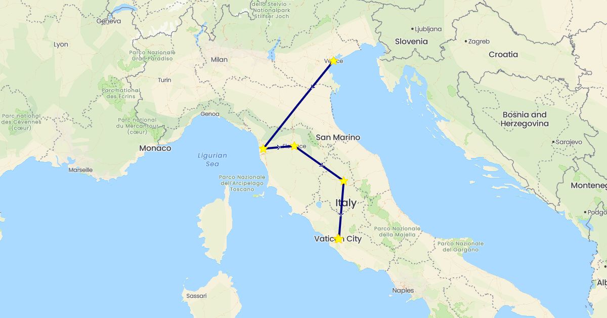 TravelMap itinerary: driving in Italy, Vatican City (Europe)