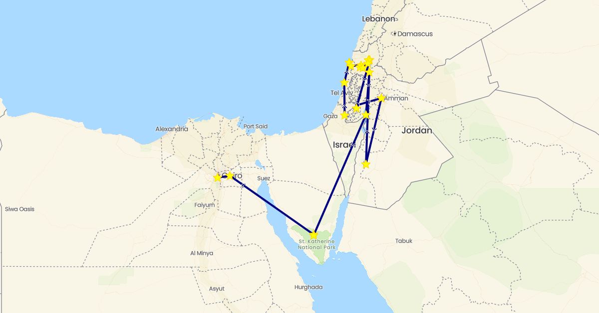 TravelMap itinerary: driving in Egypt, Israel, Jordan, Palestinian Territories (Africa, Asia)