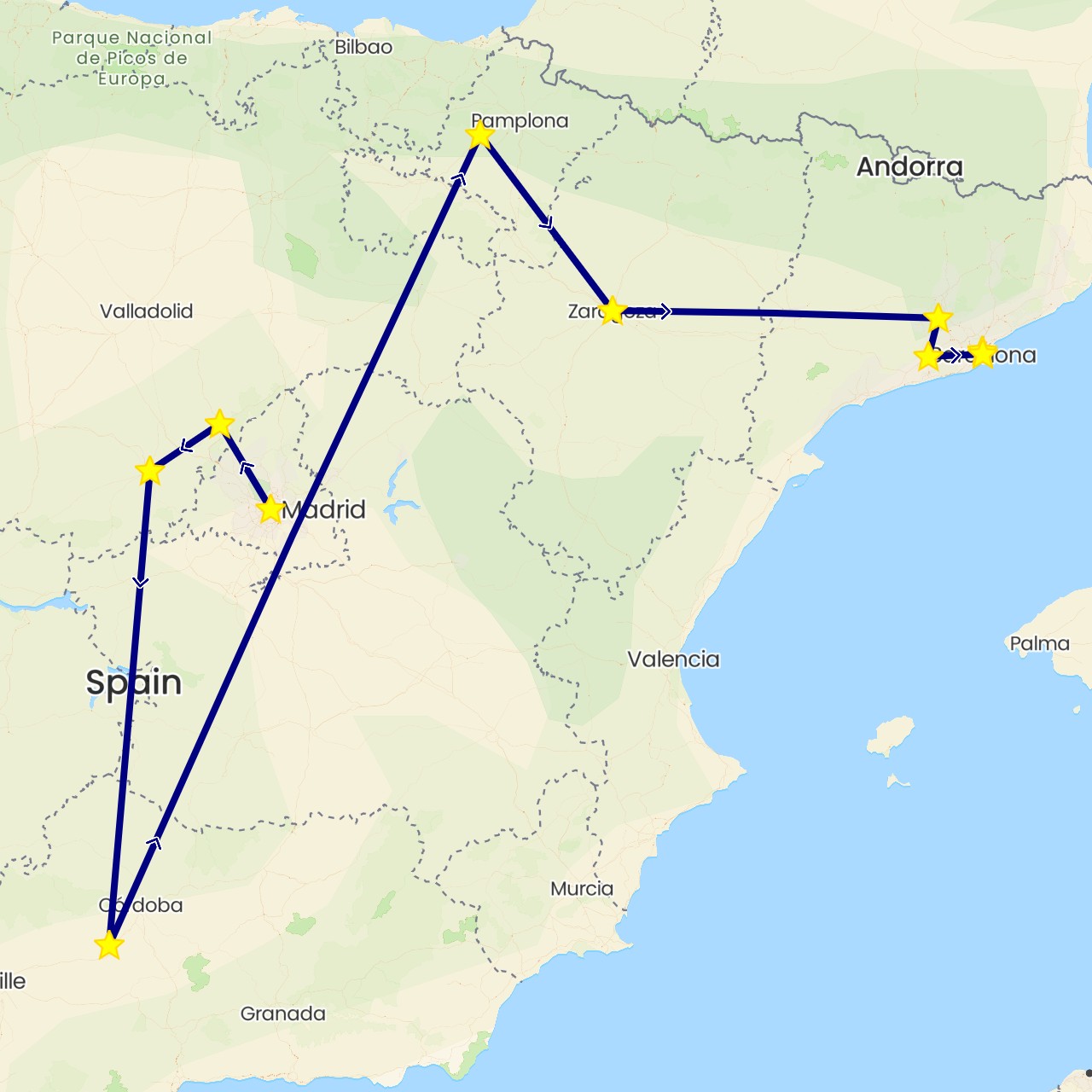 TravelMap itinerary: driving in Spain (Europe)