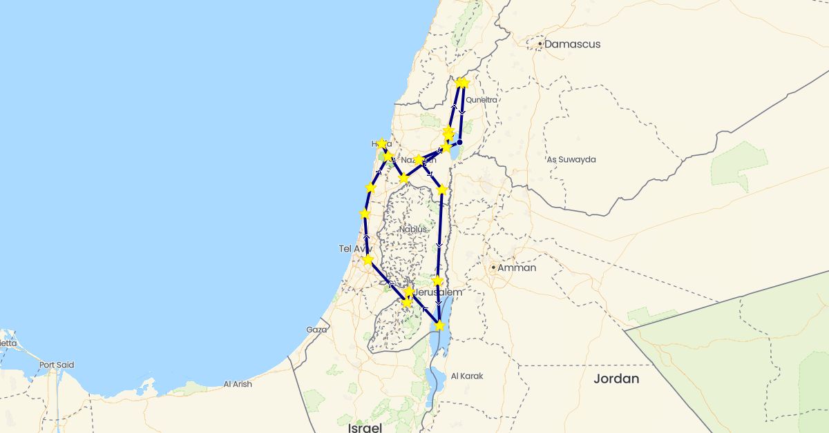 TravelMap itinerary: driving in Israel, Palestinian Territories (Asia)